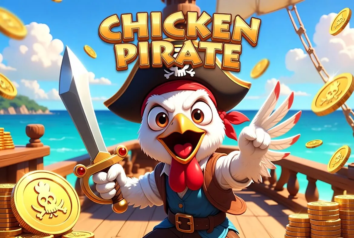 Chicken Pirate demo running in a browser with fun credits and the cash-out button